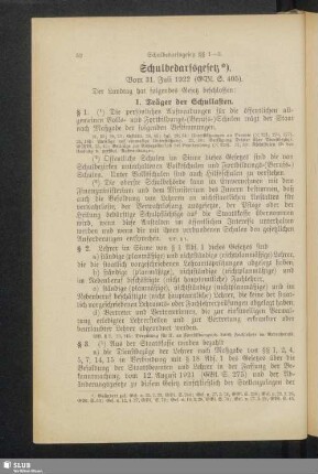Schulbedarfsgesetz. Vom 31. Juli 1922