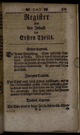 Register über den Inhalt des Ersten Theils.