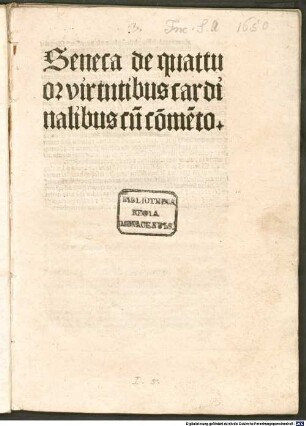 Formula vitae honestae : mit Kommentar und Vita Senecas