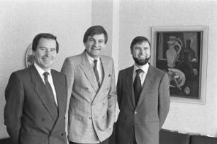 BNN-Redaktionskonferenz des FDP-Spitzenkandidaten für die Landtagswahl Baden-Württemberg 1984 Dr. Jürgen Morlok bei den "Badischen Neuesten Nachrichten"