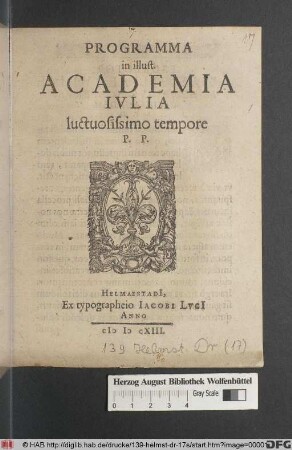 Programma in illust. Academia Iulia luctuosissimo tempore P.P.