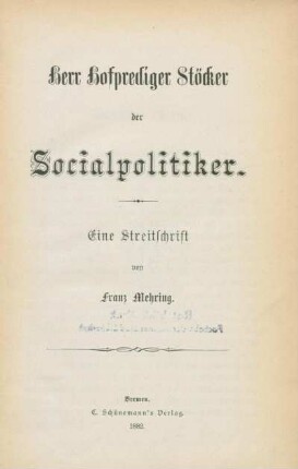 Herr Hofprediger Stöcker der Socialpolitiker : eine Streitschrift