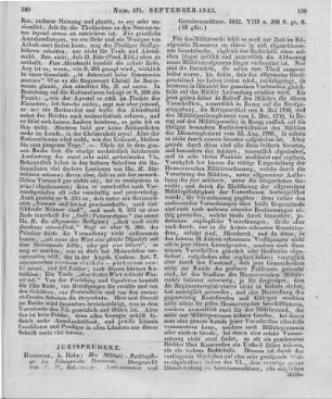 Ostermeyer, F. W.: Die Militair-Rechtspflege im Königreiche Hannover. Hannover: Hahn 1832