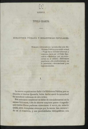 Titulo cuarto. - Biblioteca pública y bibliotecas populares