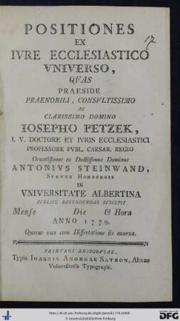 Positiones Ex Ivre Ecclesiastico Vniverso