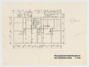 Wohnhäuser Prinzregentenstraße 8 / Güntzelstraße 9, Berlin-Wilmersdorf: Grundriss Kellergeschoss 1:100