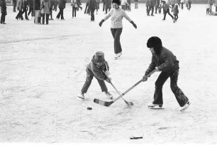 Schlittschuhlaufen und Eishockeyspielen auf dem Schlossgartensee