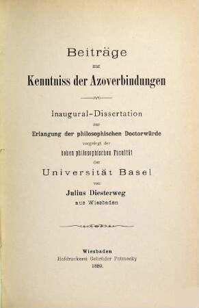 Beiträge zur Kenntniss der Azoverbindungen