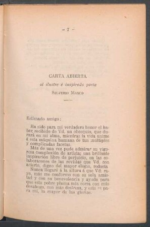 Carta abierta al ilustre é inspirado poeta Silverio Manco
