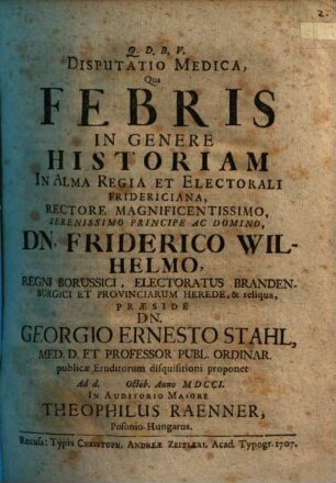 Disp. med. qua febris in genere historiam