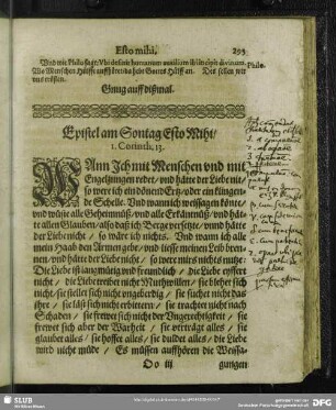 Epistel am Sontag Esto Mihi, 1. Corinth. 13.