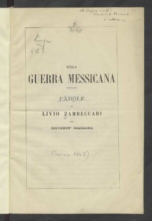 Sulla guerra messicana : parole di Livio Zambeccari alla gioventù italiana