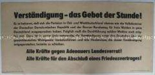 Aufruf des Amtes für Information des Landes Sachsen zur Verständigung beider deutscher Staaten und Durchführung gesamtdeutscher Wahlen