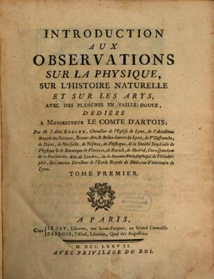 Introduction aux observations sur la physique ..., 1. (1777)