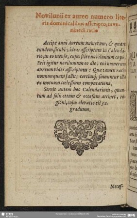 Novilunii ex aureo numero literis dominicalibus asscripto, inveninedi ratio