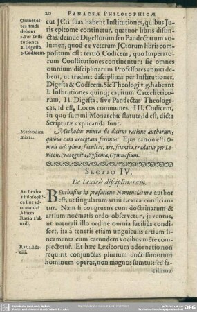 Sectio IV. De Lexicis disciplinarum