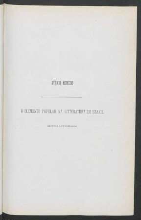 O elemento popular na litteratura do Brazil : Crítica litteraria