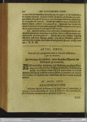 Artic. CXCV. Sententia ut concipiatur, cum in vinculis addicitur; a qua vis metuitur. Formirung der Urtheil, eines sorglichen Manns, im Gefängniß zu verwahren
