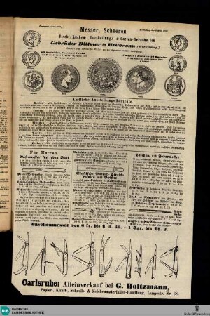 Karlsruher Tagblatt, Messer, Scheeren Amtliche Ausstellungs-Berichte
