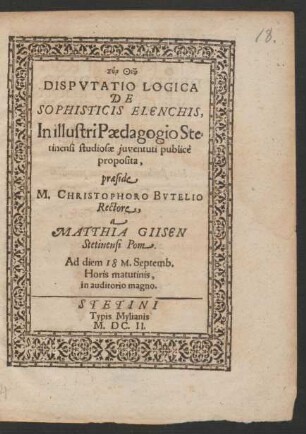 Disputatio Logica De Sophisticis Elenchis