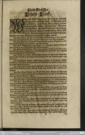 Lebenslauf : Christ-Adelicher Lebens-Lauff