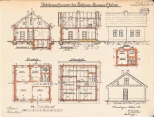 Leitfeuergebäude, Holnis: Wärterhaus: Ansichten, Grundrisse, Schnitte 1:100