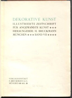 Dekorative Kunst : illustrierte Zeitschrift für angewandte Kunst. 7, 7. 1901