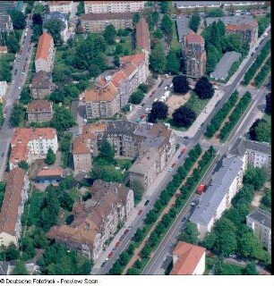 Bebauung zwischen Würzburger Straße (nicht im Bild), Liebigstraße, Bayreuther Straße und Münchner Straße