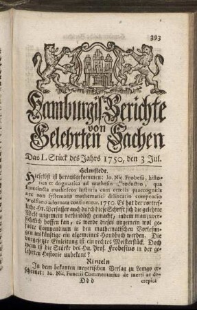 Das L Stück des Jahrs 1750, den 3 Jul. - Das LVIII St. des Jahrs 1750, d. 31 Jul.