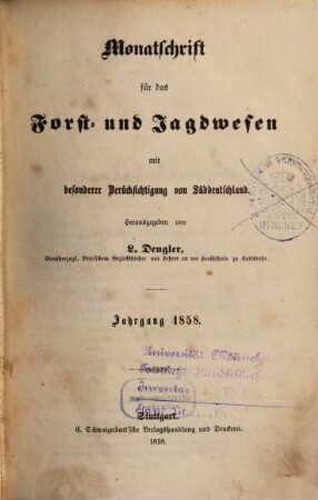 Monatschrift für das Forst- und Jagdwesen. 1858