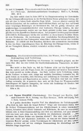 526, J. Longard. Über strafrechtliche Reformbestrebungen im Lichte der Fürsorge. 1908