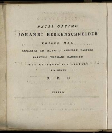 Patri Optimo Johanni Herrenschneider [...]
