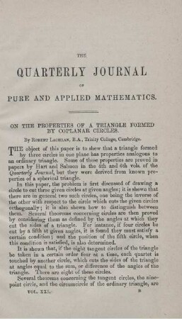 On the properties of a triangle formed by coplanar circles.