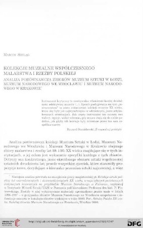 12: Kolekcje muzealne współczesnego malarstwa i rzeźby polskiej : analiza porównawcza zbiorów Muzeum Sztuki w Łodzi, Museum Narodowego we Wrocławiu i Muzeum Narodowego w Krakowie