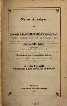 Neuer Anzeiger für Bibliographie und Bibliothekwissenschaft. 1875