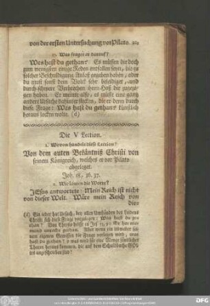 Die V Lection. Von dem guten Bekäntniß Christi von seinem Königreich, welches er vor Pilato abgeleget.