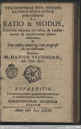 Stichopoiias sive versificatoriae scholasticae prima rudimenta