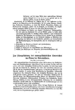Zur Plangestaltung des naturgeschichtlichen Unterrichts im Sinne der Arbeitsschule