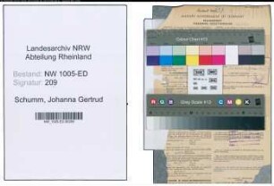 Entnazifizierung Johanna Gertrud Schumm , geb. 10.12.1911 (Studienreferendarin)