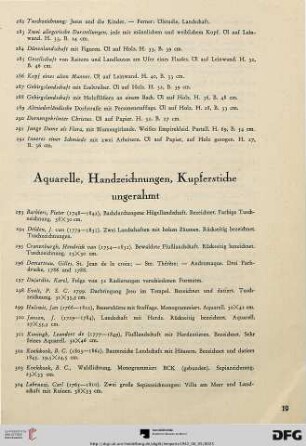 Aquarelle, Handzeichnungen, Kupferstiche ungerahmt (Nr. 293-359)