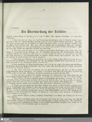 Betreffend Die Überbürdung der Schüler …