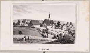 Ortsansicht von Rothenfurth (Großschirma) mit Kirche und Wohnhäusern, aus Sachsens Kirchen-Galerie von Hermann Schmidt, 1838, Bd. 2