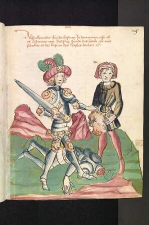Die Geschichte von zwei Freunden (Vaticinium/ Amici): Anstelle von Ludwig schlägt Alexander Gwido im Kampf das Haupt ab.