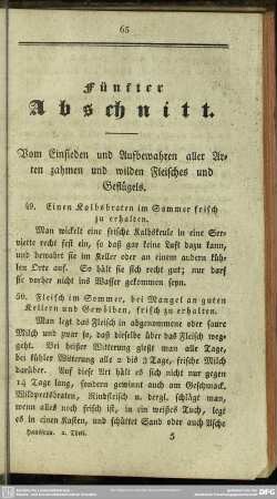 Fünfter Abschnitt. Vom Einsieden und Aufbewahren aller Arten zahmen und wilden Fleisches und Geflügel