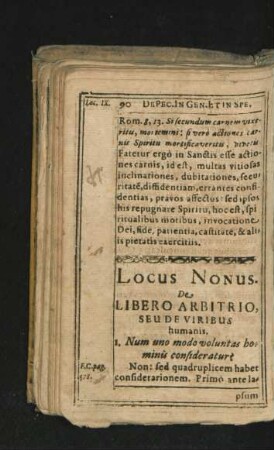 Locus Nonus. De Libero Arbitrio, seu De Viribus humanis.