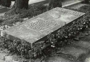 Grabplatte für Prof. Dr. med. Rainer Fetscher : Grabplatte für Professor Dr. med. Rainer Fetscher. Sandstein (ab 1945; W. Hempel). Dresden-Trachau, Heidefriedhof