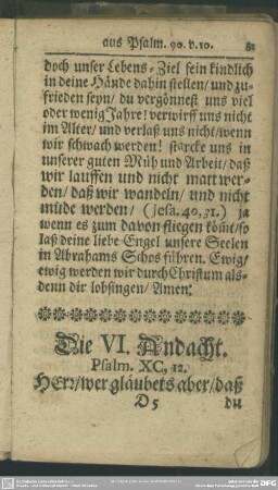Die VI. Andacht. Psalm XC, 12.