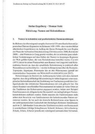 Einleitung: Namen und Kolonialismus