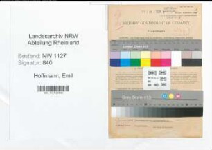 Entnazifizierung Emil Hoffmann , geb. 21.09.1893 (Amtsoberinspektor)