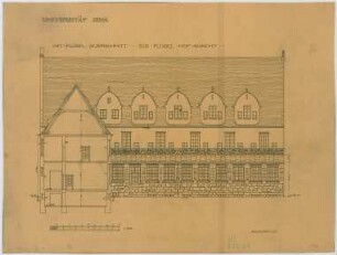 Fischer, Theodor; Jena; Universität - Südflügel (Ansicht); Ostflügel (Querschnitt)
